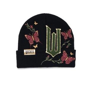 Wicked Embroidered Butterfly Beanie – Black Knit Hat (Limited Edition)